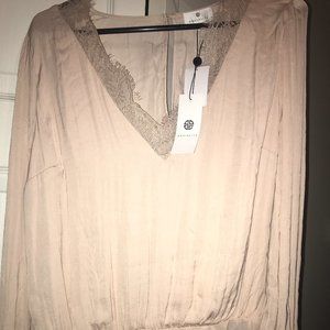 Nordstrom -  Socialite Blush Long Sleeve Satin (More like Silk) Bodysuit w/ Lace